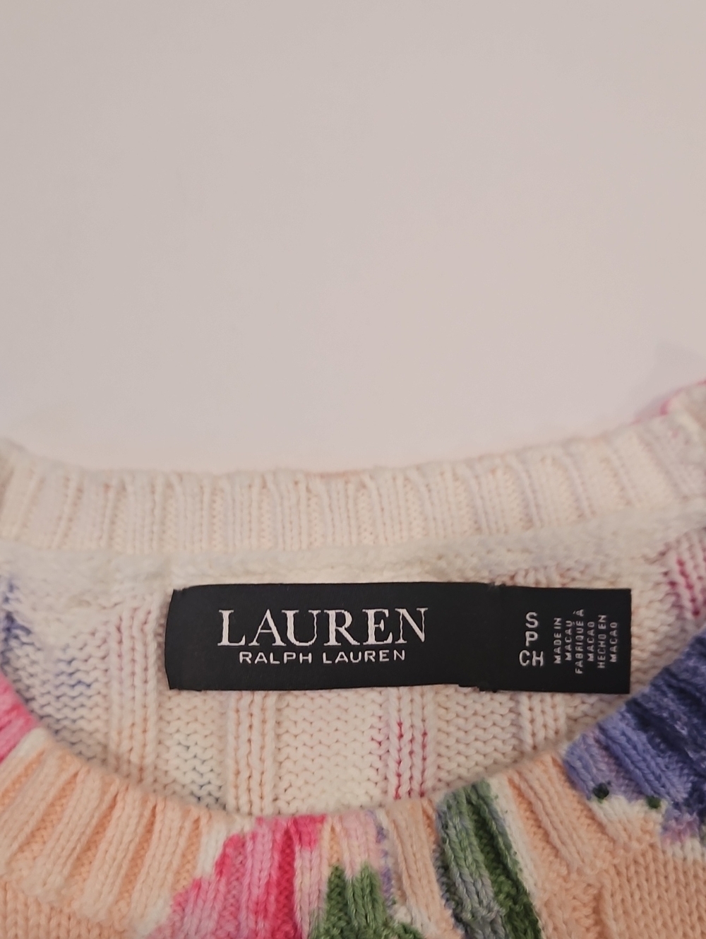 LAUREN RALPH LAUREN Cable-Knit Sweater with Pink and Purple Floral Print - Picture 3 of 3